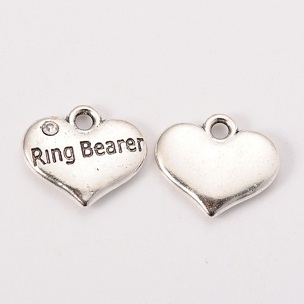 

PandaHall Wedding Theme Antique Silver Tone Tibetan Style Heart with Ring Bearer Rhinestone Charms, Cadmium Free & Lead Free, Crystal..., Clear