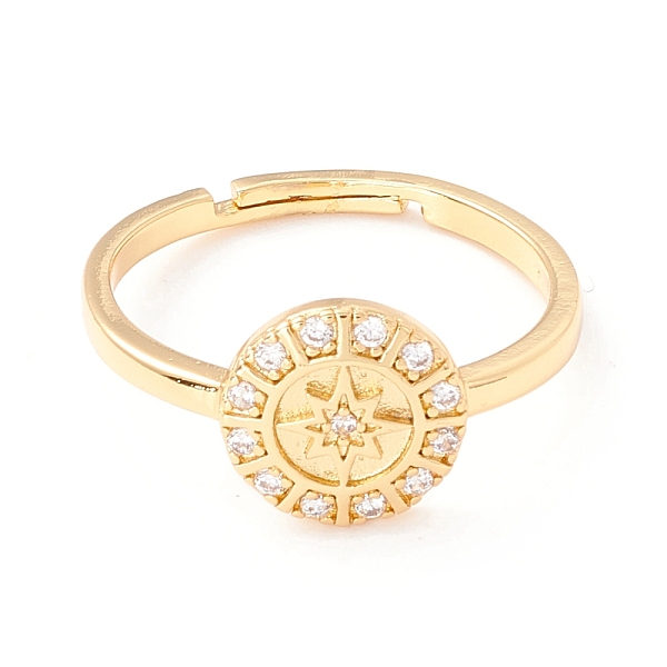 Flat Round With Star Cubic Zirconia Adjustbale Ring