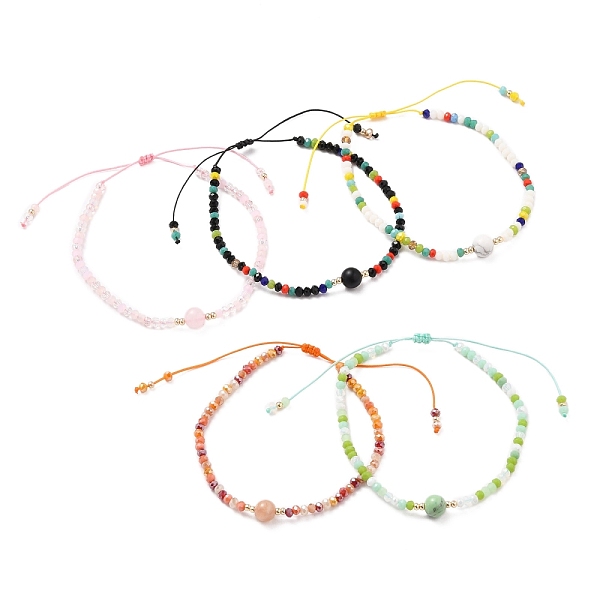 

PandaHall Adjustable Nylon Thread Braided Bead Bracelets, with Round Natural & Synthetic Gemstone Beads and Glass Seed Beads, Inner Diameter..., Multicolor