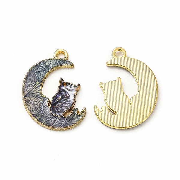 

PandaHall Alloy Printed Pendants, Cadmium Free & Nickel Free & Lead Free, Moon With Owl, Slate Gray, 20.5x16x1.5mm, Hole: 1.5mm Alloy Moon