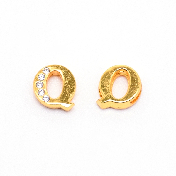 

PandaHall Alloy Slide Charms, with Crystal Rhinestone and Initial Letter A~Z, Letter.Q, Q: 11.5x11x4mm, Hole: 1.5x8mm Alloy+Rhinestone...