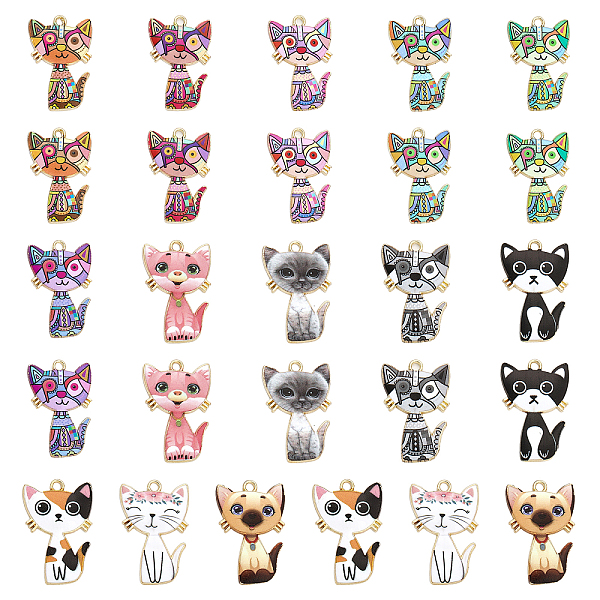 

PandaHall CHGCRAFT 26Pcs 13 Styles Enamel Cat Charms Cute Cat Charms Alloy Cat Pendants Colourful Cat Pet Charms Animals Cat Pendants for..., Multicolor