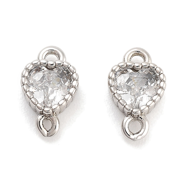 

PandaHall Brass Pave Clear Cubic Zirconia Connector Charms, Heart Links, Platinum, 8x5x2.5mm, Hole: 0.9mm Brass+Cubic Zirconia Heart Clear
