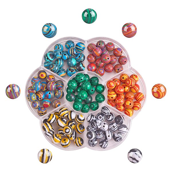 140Pcs 7 Colors Synthetic Malachite Beads