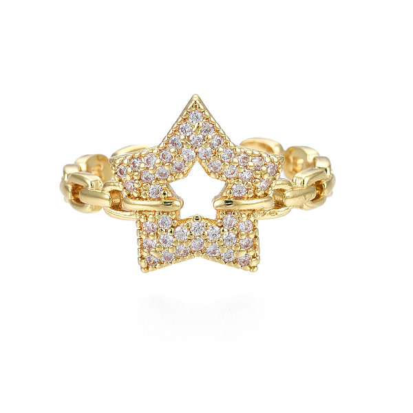 

PandaHall Cubic Zirconia Pentagram Open Cuff Ring, Real 18K Gold Plated Brass Chunky Ring for Women, Nickel Free, Clear, US Size 7 1/2...