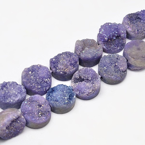 

PandaHall Flat Round Electroplated Natural Druzy Quartz Crystal Beads Strands, AB Color, Dyed, Medium Purple, 10.5x6~8mm, Hole: 1mm, about...
