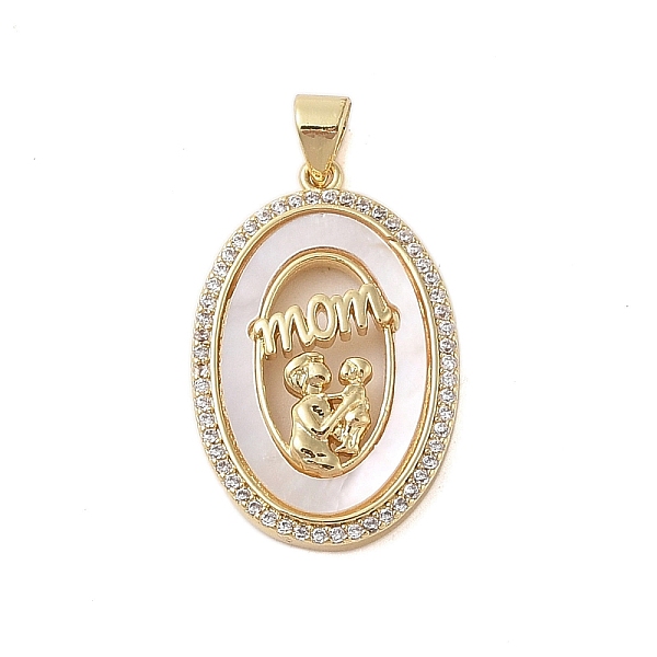 

PandaHall Brass Micro Pave Clear Cubic Zirconia Pendants, with Shell Charms, Mother's Day Collection, Real 18K Gold Plated, Oval...