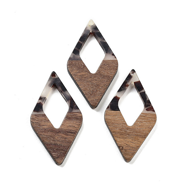 

PandaHall Walnut Wood with Resin Pendants, Rhombus, Coconut Brown, 47.5x25.5x3.5mm, Hole: 2mm Wood Rhombus