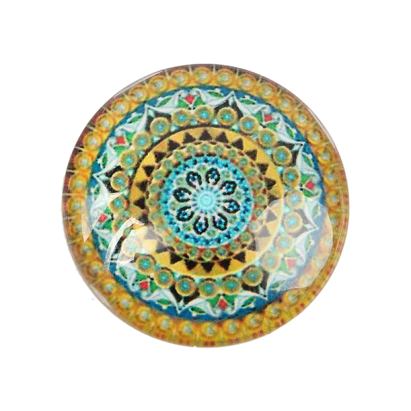 

PandaHall Geometric Flower Printed Glass Cabochons, Half Round/Dome, Colorful, 25x7mm Glass Half Round