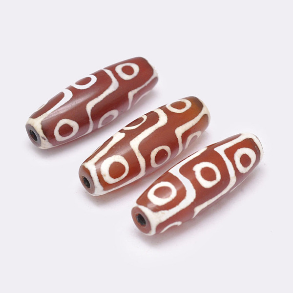 

PandaHall Tibetan Style 9-Eye dZi Beads , Natural Agate Beads, Dyed & Heated, Rice, Red, 29~30x9~11mm, Hole: 2.5~3mm Tibetan Agate Rice Red