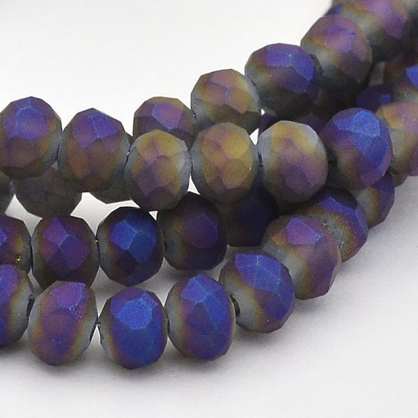 

PandaHall Full Rainbow Plated Faceted Rondelle Glass Beads Strands, Frosted, Indigo, 4x3mm, Hole: 1mm, about 146pcs/strand, 18.8 inch Glass..., Purple