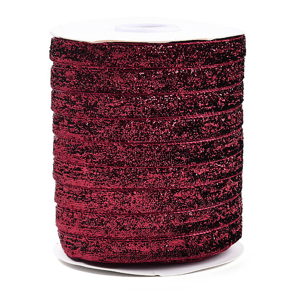 

PandaHall Glitter Sparkle Ribbon, Polyester & Nylon Ribbon, Dark Red, 3/8 inch(9.5~10mm), about 50yards/roll(45.72m/roll) Polyester None Red