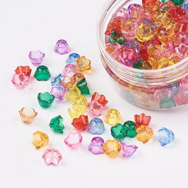 

PandaHall Transparent Acrylic Bead Caps, Tulip Flower, Lily of the Valley Dyed, Mixed Color, 10x6.5~7mm, Hole: 1.5mm, about 235~240pcs/box..., Multicolor