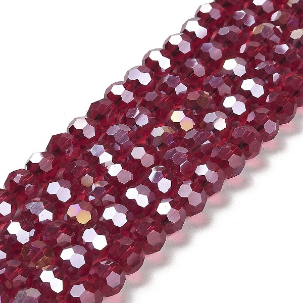 

PandaHall Transparent Glass Beads, 32 Facets, AB Color Plated, Round, Dark Red, 8x7~7.5mm, Hole: 1.5mm, about 66pcs/strand, 18.82''~19.06''...