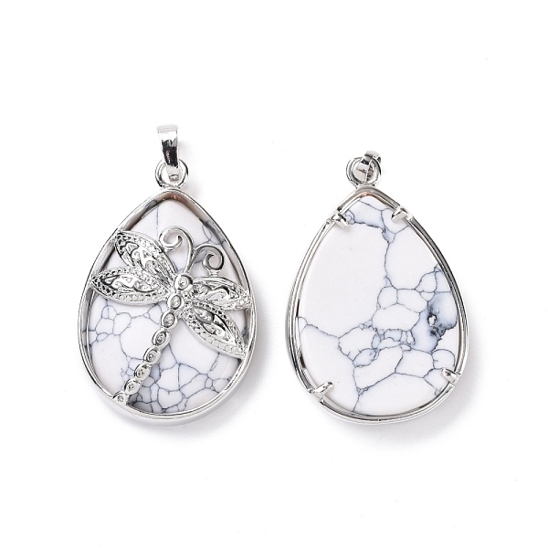 

PandaHall Natural Howlite Pendants, with Platinum Tone Brass Findings, Lead Free & Cadmium Free, Teardrop with Dragonfly Charms...