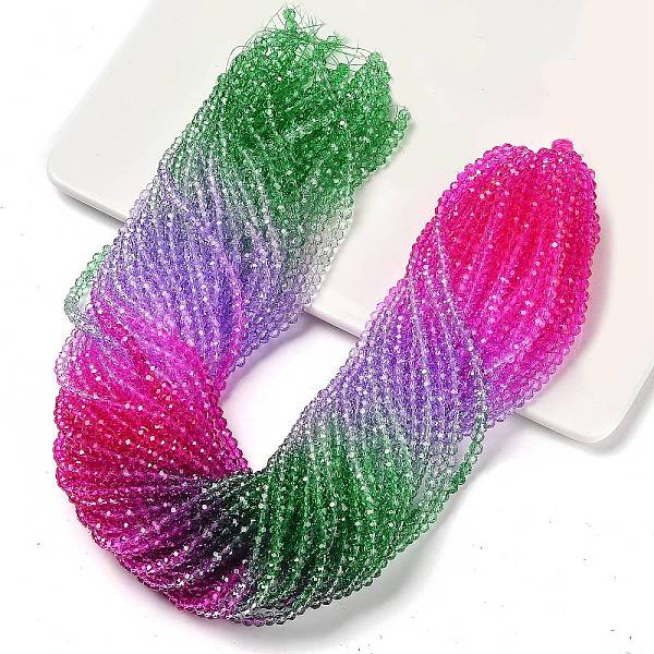 

PandaHall Transparent Painted Glass Beads Strands, Faceted, Rondelle, Colorful, 3.7x3.2mm, Hole: 0.7mm, about 105pcs/strand, 13.39''(34cm)...