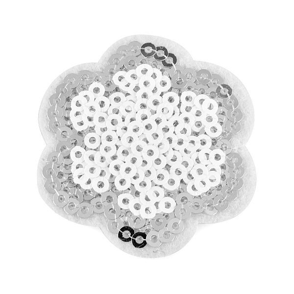 PandaHall Computerized Embroidery Cloth Iron on/Sew on Patches, Costume Accessories, Paillette Appliques, Snowflake, for Christmas, Silver...