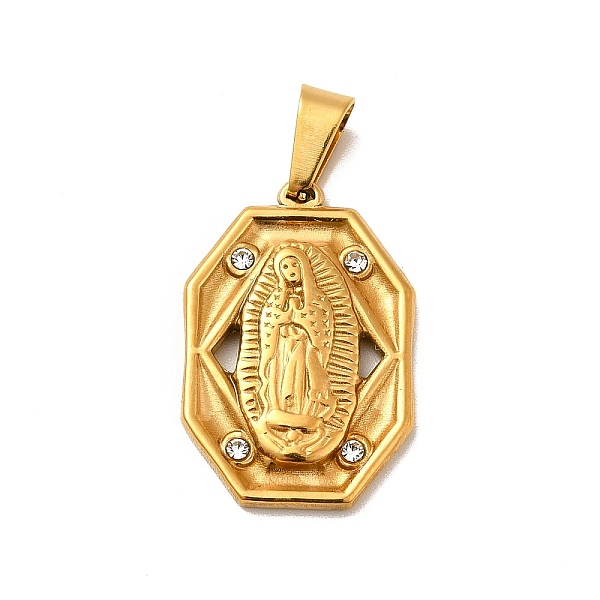 

PandaHall Vacuum Plating 304 Stainless Steel Pendants, with Rhinestone, Octagon with Virgin Mary, Golden, 25x16.5x3mm, Hole: 7mm Stainless...