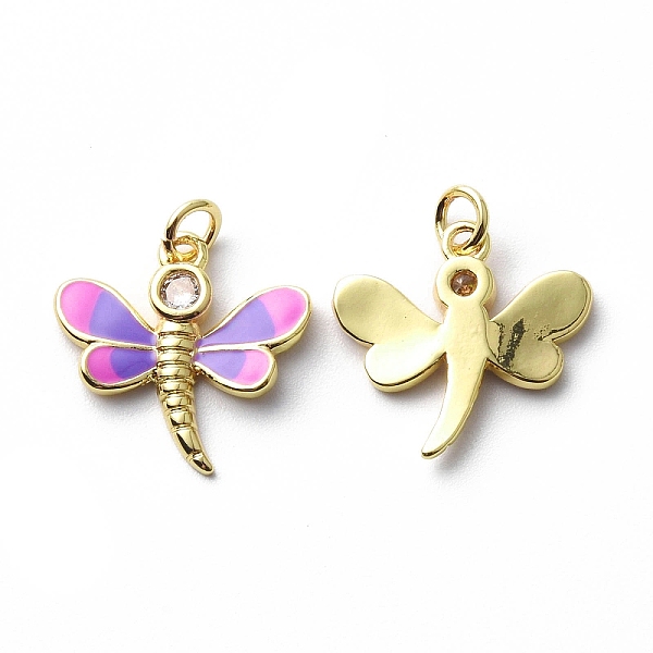 

PandaHall Brass Cubic Zirconia Pendants, with Enamel & Jump Ring, Dragonfly Charm, Real 18K Gold Plated, Blue Violet, 17.5x17.5x2.5mm, Hole...