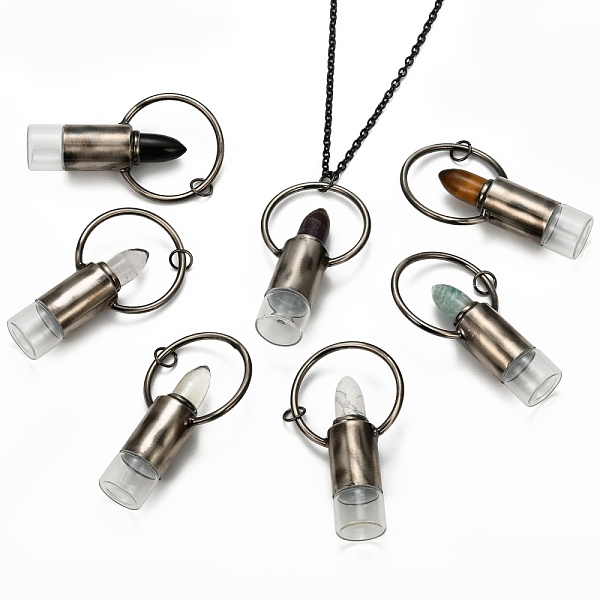 

PandaHall 304 Stainless Steel Openable Perfume Bottle Pendant Necklaces, with Natural Gemstone, Lipstick Shape, Electrophoresis Black &...