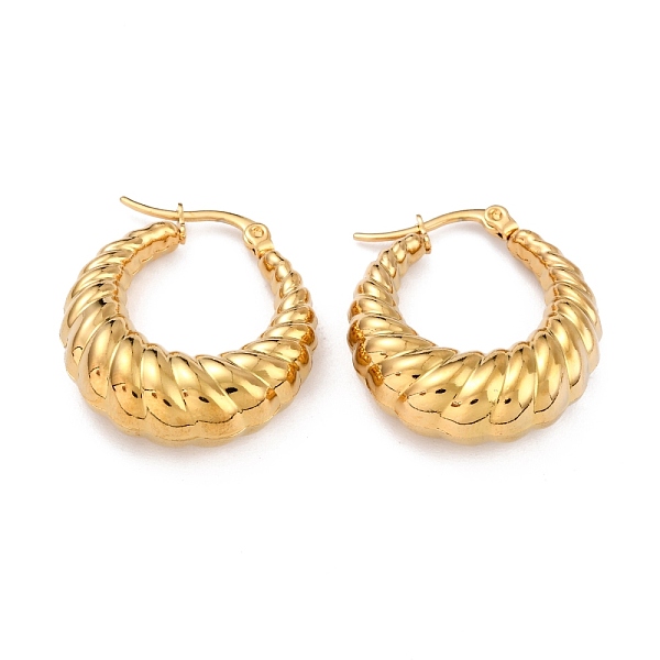 

PandaHall Ion Plating(IP) 304 Stainless Steel Hoop Earrings, Hypoallergenic Earrings, Textured, Double Horn/Crescent Moon, Real 24K Gold...