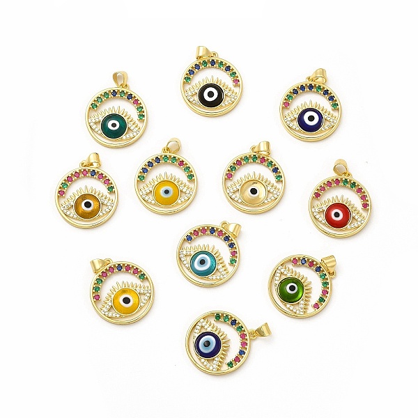 

PandaHall Rack Plating Brass Micro Pave Colorful Cubic Zirconia Pendants, with Handmade Evil Eye Lampwork, Cadmium Free & Lead Free..., Multicolor