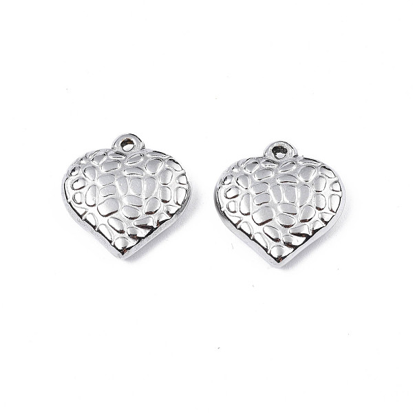 

PandaHall 304 Stainless Steel Pendants, Textured, Heart, Stainless Steel Color, 16.5x15.5x4mm, Hole: 1.2mm 304 Stainless Steel Heart