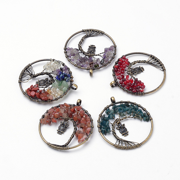 

PandaHall Natural Gemstone Big Pendants, with Brass Findings, Tree of Life & Owl, Antique Bronze, 57~57.5x50x7~8mm, Hole: 5mm Mixed Stone...