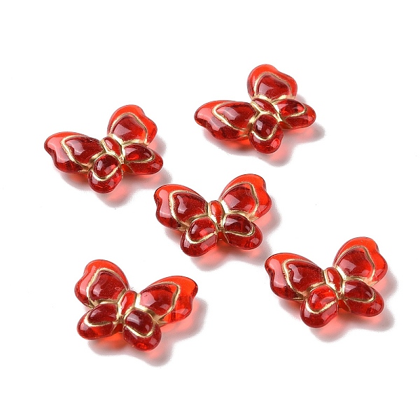

PandaHall Transparent Acrylic Beads, Golden Metal Enlaced, Butterfly, Red, 17.5x20x6mm, Hole: 1.6mm, about 415pcs/500g Acrylic Butterfly Red