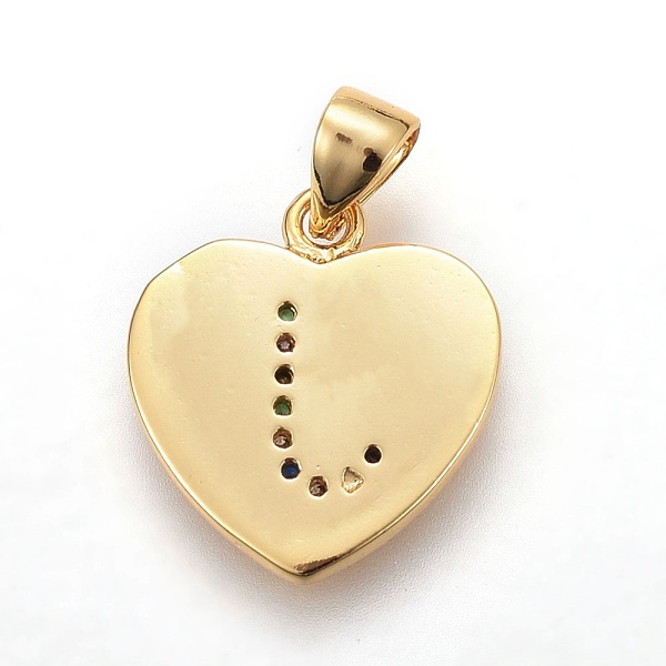 

PandaHall Brass Micro Pave Cubic Zirconia Pendants, Heart with Letter, Colorful, Letter.J, 17x15x1.5mm, Hole: 3.5x4.5mm Brass+Cubic Zirconia...