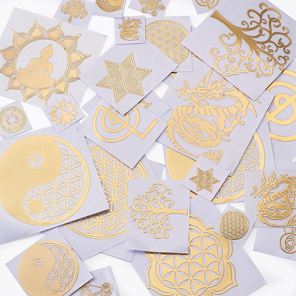 

PandaHall Self Adhesive Brass Stickers, Scrapbooking Stickers, with Natural Yellow Agate & Fluorite Chips, Mixed Patterns, 69x0.1mm Metal...