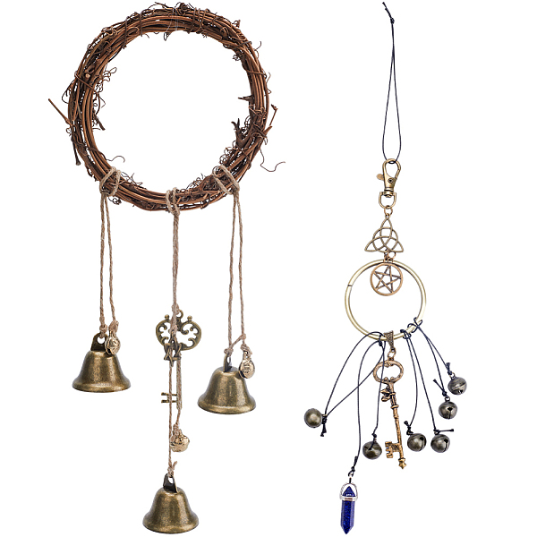 

PandaHall Gorgecraft 2Pcs 2 Style Rattan & Alloy Witch Bells for Door Knob, Wind Chimes, Witchcraft Decor Protection Bells, Mixed Color...