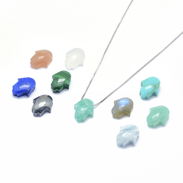 

PandaHall Natural Gemstone Charms, Hamsa Hand, 13x11x5mm, Hole: 1mm Mixed Stone Palm