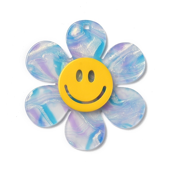 

PandaHall Two Tone Acrylic Big Pendants, Flower with Smiling Face, Sky Blue, 55x50x4.5mm, Hole: 1.8mm Acrylic Flower