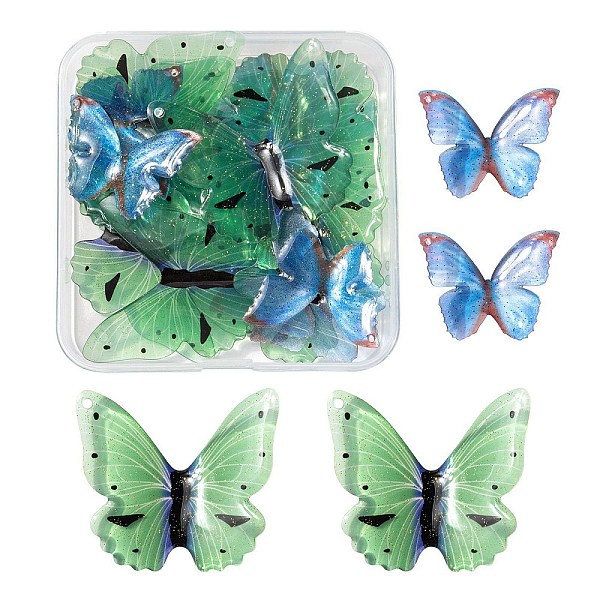 

PandaHall 20Pcs 2 Sizes Acrylic Pendants, 3D Printed, Butterfly, Mixed Color, 10pcs/size Acrylic Butterfly Multicolor