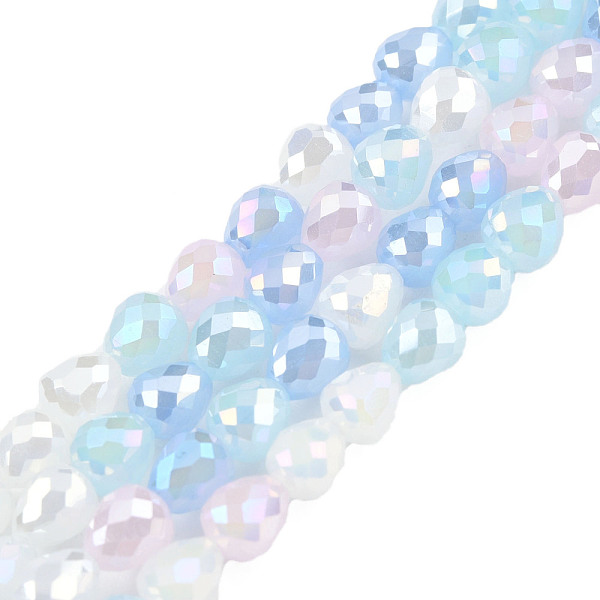 

PandaHall Electroplate Opaque Solid Color Glass Beads Strands, AB Color Plated, Faceted, Strawberry, Cornflower Blue, 4~4.5x4mm, Hole: 1mm...