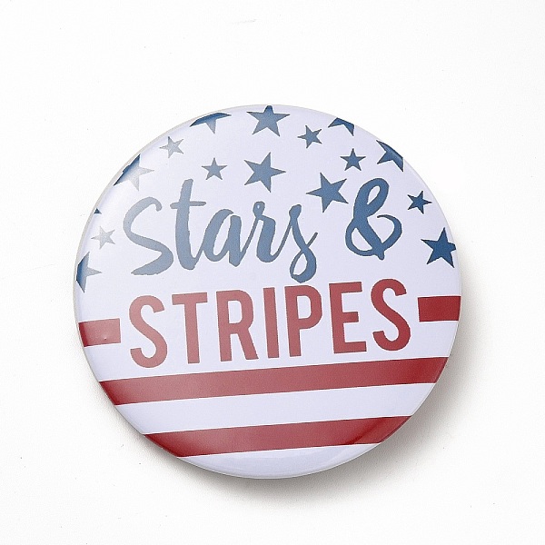 

PandaHall Independence Day Flat Round Tinplate Badge Pins, Platinum Brooch Button Pin for Backpack Clothes, Word, 58x3.5mm Tinplate Word