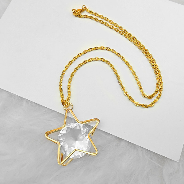 

PandaHall Star with Single Zirconia Pendant Necklaces Brass