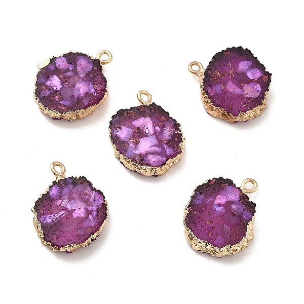 

PandaHall Transparent Resin Pendants, Nuggets Charm, with Light Gold Tone Iron Findings and Gold Foil, Purple, 21~23x17~20x5.5mm, Hole...