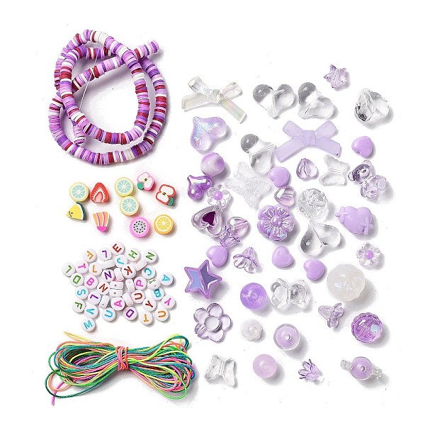 

PandaHall DIY Candy Color Beaded Pendant Decoration Making Kits, Lilac, 6x1.2mm Acrylic Mixed Shapes Purple