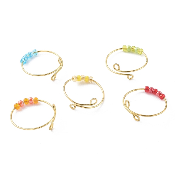 

PandaHall Adjustable Brass Cuff Rings, Fidget Rings, Anxiety Bead Rings, with Round Glass Beads, Golden, Mixed Color, US Size 10 1/2(20.1mm)..., Multicolor