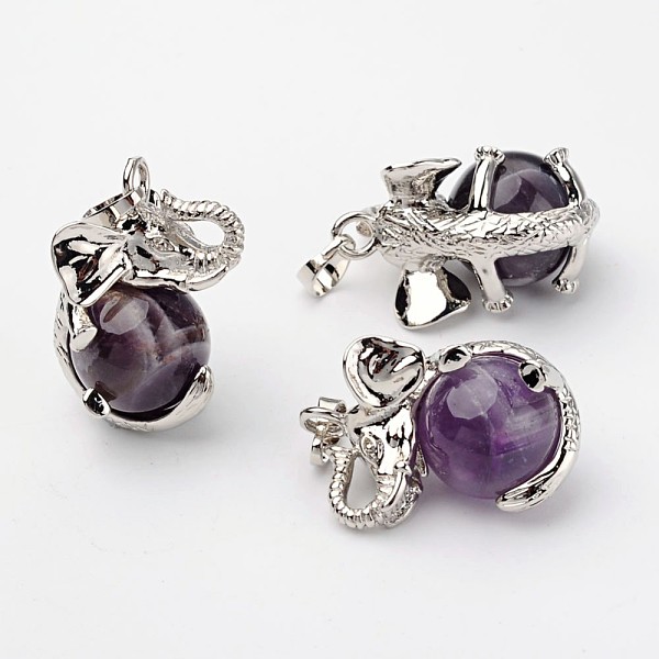

PandaHall Natural Amethyst Pendants, Elephant, with Brass Findings, Platinum, Lead Free & Nickel Free, 31x20x26mm, Hole: 4x6mm Amethyst...