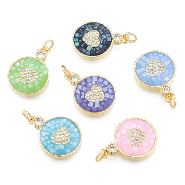 

PandaHall Natural Abalone Shell/Paua Shell Pendants, with Brass Micro Pave Clear Cubic Zirconia Findings and Jump Rings, Dyed, Nickel Free..., Multicolor