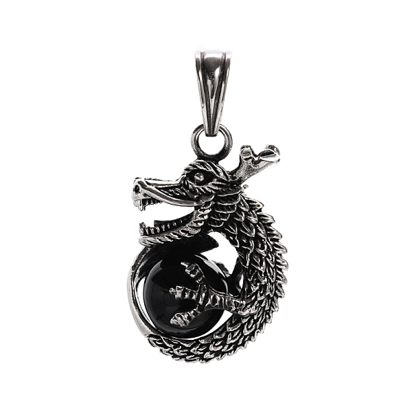 

PandaHall Stylish Retro 304 Stainless Steel Agate Dragon Pendants, Antique Silver, Black, 37.5x17x25mm, Hole: 6x10.5mm 304 Stainless Steel...