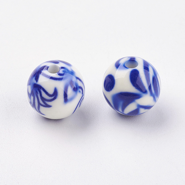 

PandaHall Spray Painted Resin Beads, Round with Leaf, Royal Blue, 11~12mm, Hole: 2mm Resin Round Blue