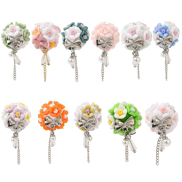 

PandaHall Luminous Glow in the Dark Polymer Clay Pave Rhinestone Round Beads with Resin Flower, Bowknot Beads with Chains Tassel, Mixed..., Multicolor