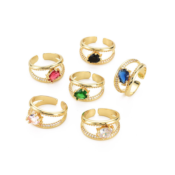 

PandaHall Brass Micro Pave Cubic Zirconia Cuff Rings, Open Rings for Women, Cadmium Free & Nickel Free & Lead Free, Teardrop, Real 18K Gold..., Multicolor