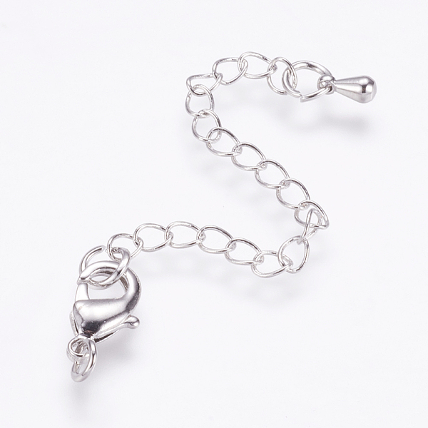 

PandaHall Long-Lasting Plated Brass Chain Extender, with Lobster Claw Clasps and Bead Tips, Real Platinum Plated, Clasp: 12x7x3mm, Hole...