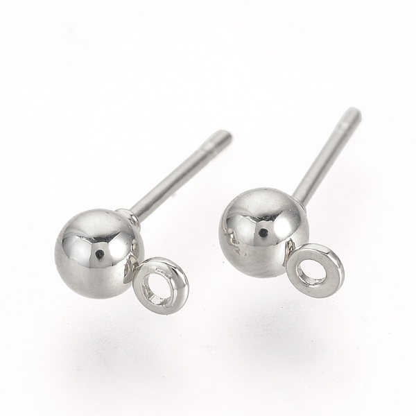 

PandaHall Iron Ball Stud Earring Findings, with Loop, Stainless Steel Color, 15x4mm, Hole: 1mm, Pin: 0.8mm Iron Round
