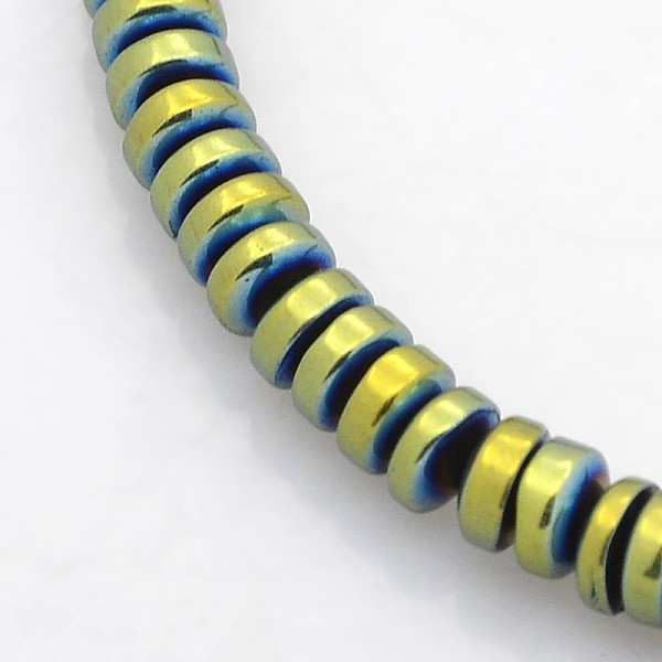 

PandaHall Electroplate Non-magnetic Synthetic Hematite Beads Strands, Heishi Beads, Flat Round/Disc, Green Plated, 4x2mm, Hole: 1mm, about...
